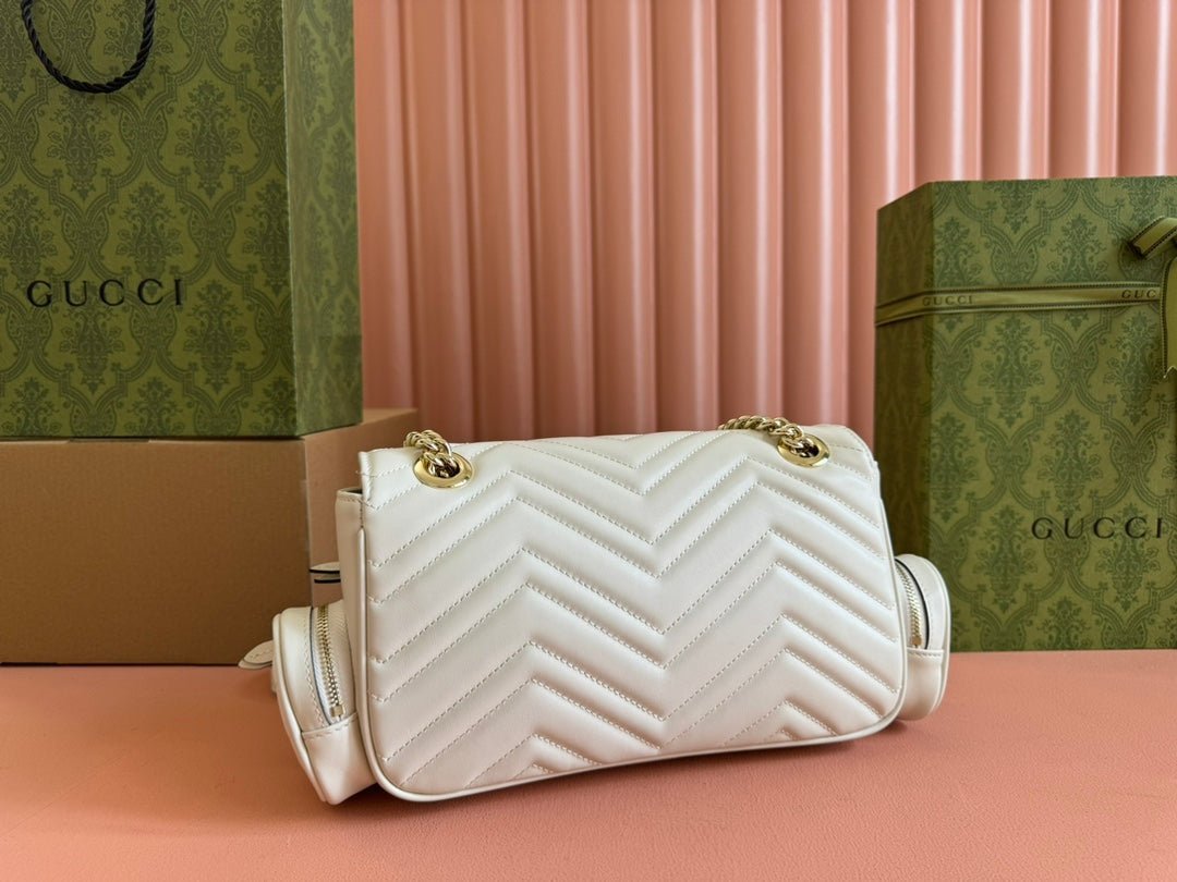 {Style No: 5HBCFZ2D} MARMONT SMALL MULTI-POCKET BAG 25 IN WHITE CALFSKIN GOLD HARDWARE - Image 9