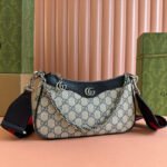 {Style No: ESDAQE6S} OPHIDIA SHOULDER BAG 25 IN GREY EBONY CANVAS AND BLACK LAMBSKIN SILVER HARDWARE