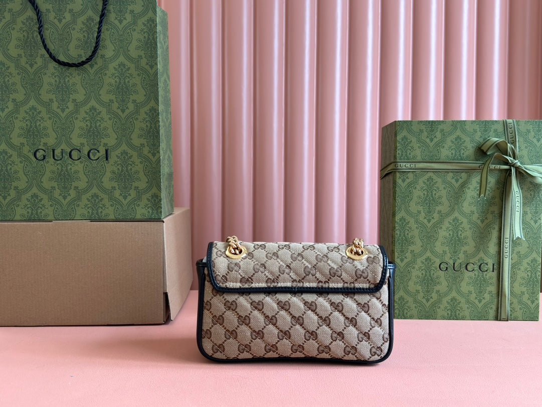 {Style No: 7EJVO3HL} MARMONT MEDIUM SHOULDER BAG 22 IN BEIGE AND BROWN GG CANVAS BLACK CALFSKIN - Image 6