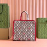 {Style No: ECX6EITL} CHILDREN’S PRINTED RABBIT TOTE BAG 28.5 IN BEIGE AND DARK BROWN GG CANVAS RED TRIM