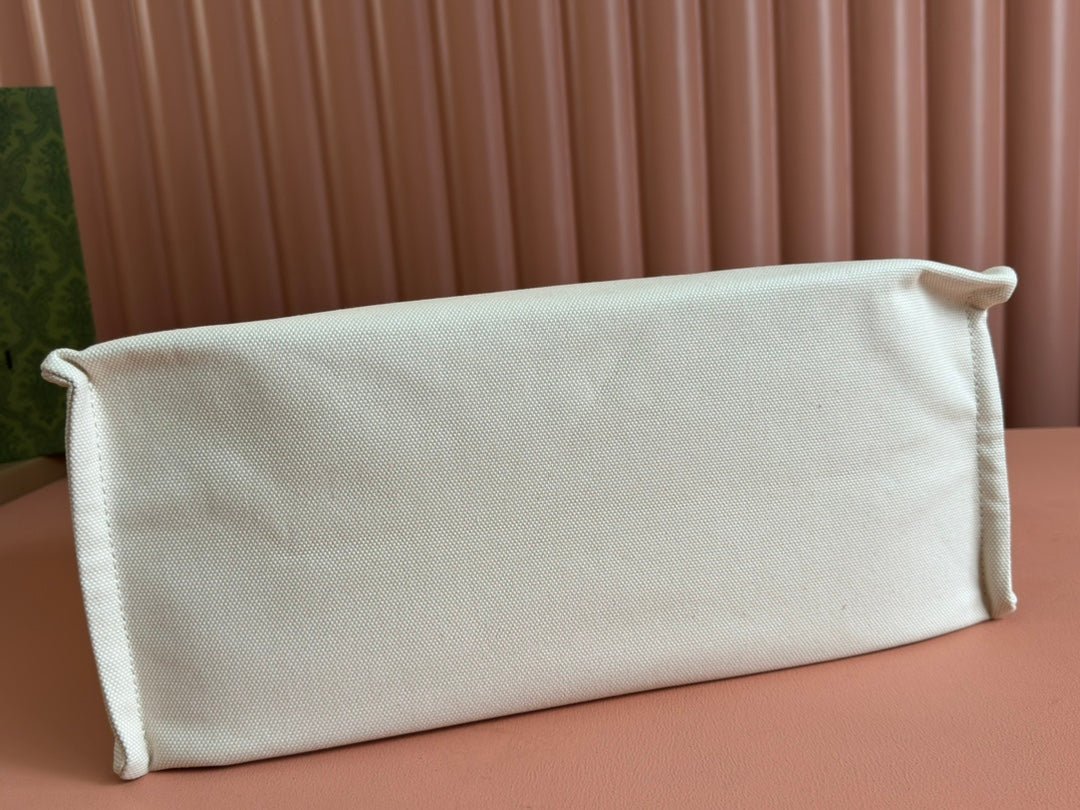 {Style No: X97BAWTH} TOTE BAG PRINTED LOGO 41.5 IN BROWN CALFSKIN OFF WHITE CANVAS - Image 8