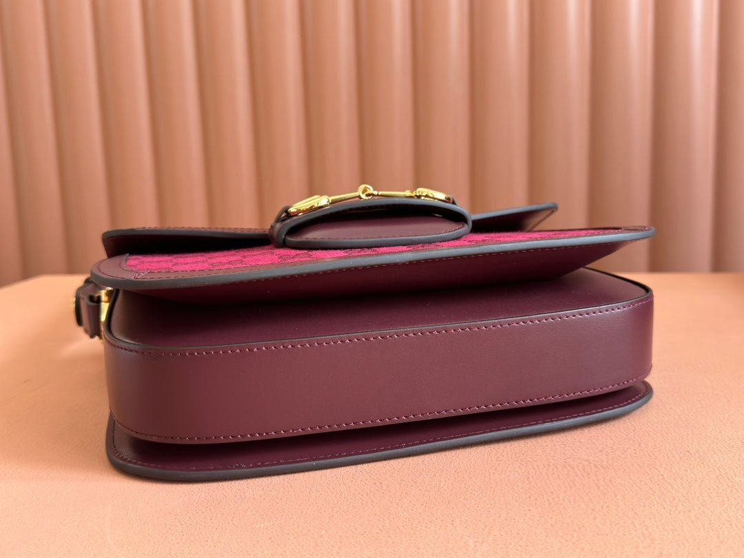 {Style No: SYOROA49} HORSEBIT 1955 SHOULDER BAG 25 IN WINE RED CANVAS AND CALFSKIN GOLD HARDWARE - Image 6