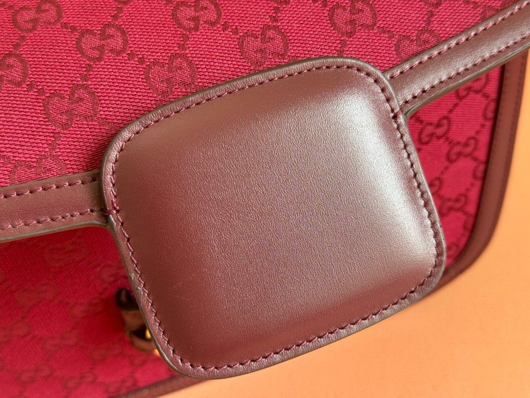 {Style No: SYOROA49} HORSEBIT 1955 SHOULDER BAG 25 IN WINE RED CANVAS AND CALFSKIN GOLD HARDWARE - Image 9