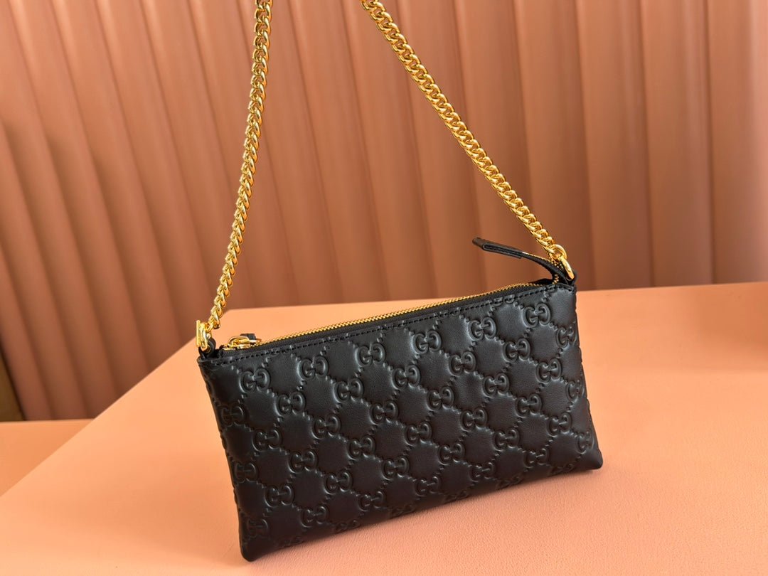 {Style No: 2SZZ8L3I} RUBBER EFFECT SMALL WALLET ON CHAIN 22.5 IN BLACK CALFSKIN - Image 2