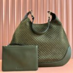 {Style No: YKTIW8PD} B LARGE SHOULDER BAG 49 IN ARMY GREEN GG EMBOSSED SUEDE