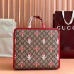 {Style No: RYEK6IKU} CHILDREN’S PRINTED DOG TOTE BAG 28.5 IN BEIGE AND DARK BROWN GG CANVAS RED TRIM