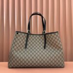 {Style No: AQ3385BE} GUCCI 25S EMBLEM LARGE BAG 46 IN DARK BROWN AND BLACK CALFSKIN