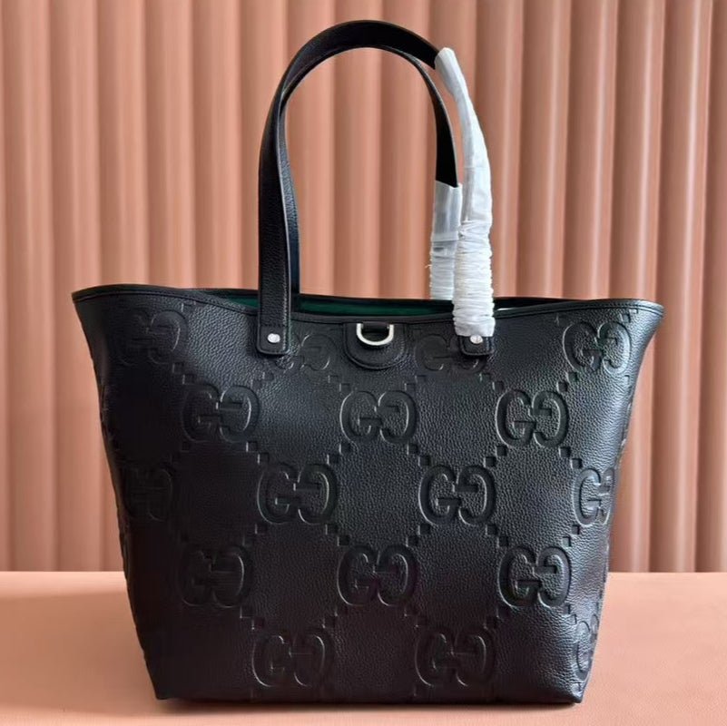 {Style No: HB2MVPCY} EMBLEM MEDIUM TOTE BAG 30 IN BLACK GG CALFSKIN