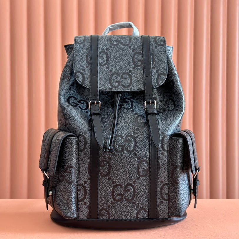 {Style No: Y1I9QQTU} LARGE BACKPACK JUMBO 41 IN GREY AND BLACK GRAINY GG LAMBSKIN