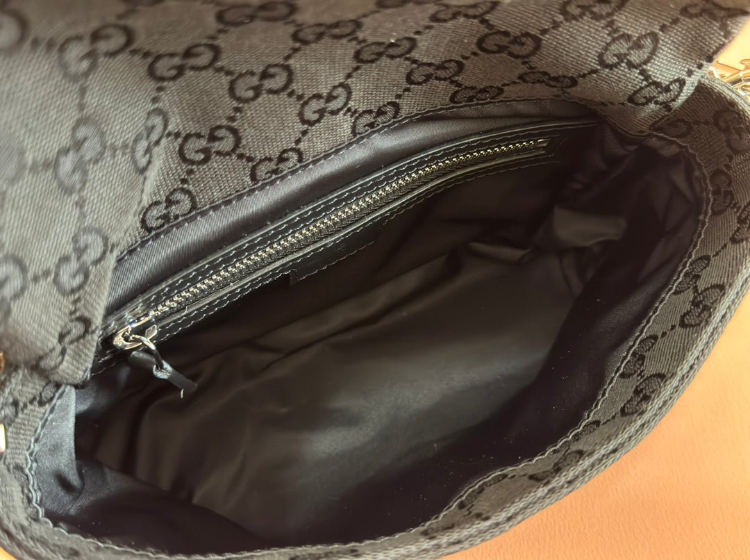 {Style No: HOHRGY8S} SMALL CROSSBODY BAG 19 IN BLACK CANVAS MONOGRAM LOGO - Image 6