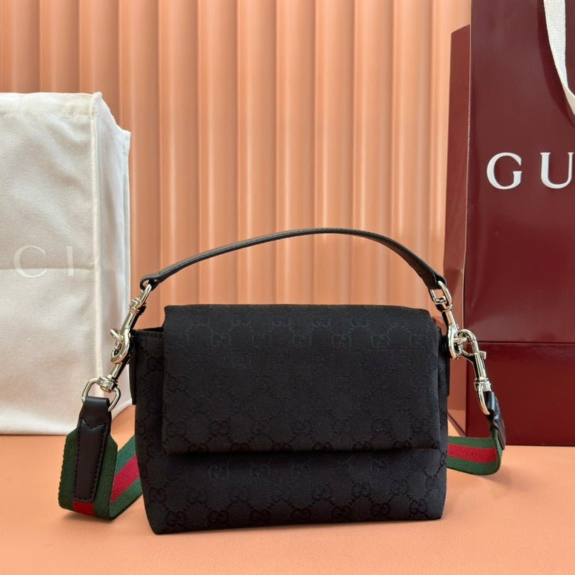 {Style No: HOHRGY8S} SMALL CROSSBODY BAG 19 IN BLACK CANVAS MONOGRAM LOGO