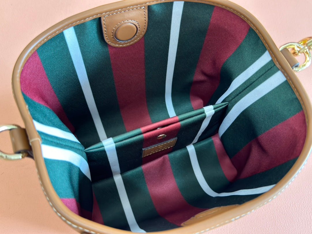 {Style No: LSMM15R4} EMBLEM SMALL BUCKET BAG 19 IN BROWN SMOOTH CALFSKIN - Image 8