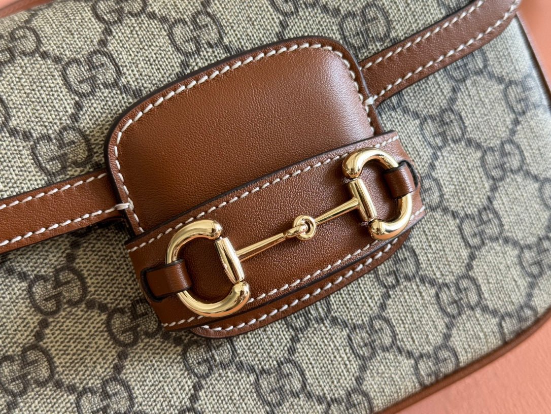 {Style No: C3FP5LN4} SMALL HORSEBIT 1955 SHOULDER BAG 20 IN BEIGE AND DARK BROWN NEW GG MONOGRAM CALFSKIN - Image 7