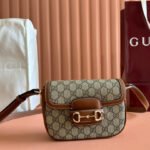 {Style No: C3FP5LN4} SMALL HORSEBIT 1955 SHOULDER BAG 20 IN BEIGE AND DARK BROWN NEW GG MONOGRAM CALFSKIN