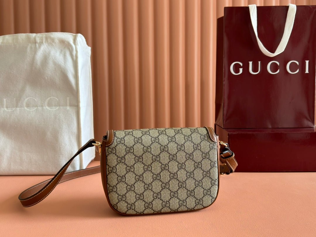 {Style No: C3FP5LN4} SMALL HORSEBIT 1955 SHOULDER BAG 20 IN BEIGE AND DARK BROWN NEW GG MONOGRAM CALFSKIN - Image 3