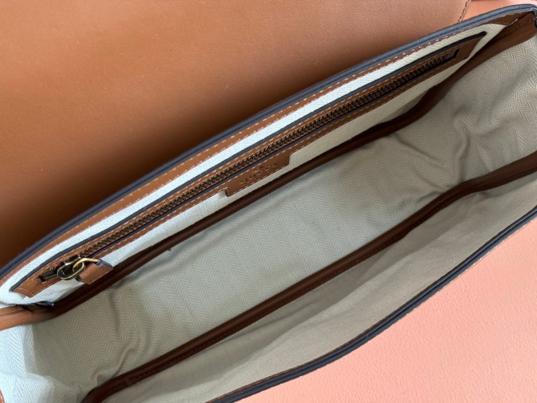 {Style No: CW92IJK3} MEDIUM EMBLEM CROSSBODY BAG 29 IN BROWN CALFSKIN - Image 6