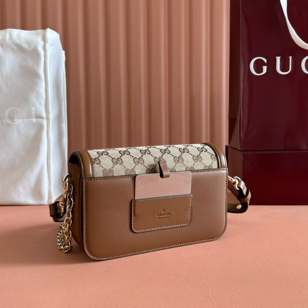 {Style No: VN666NHZ} GO SMALL SHOULDER BAG 21.5 IN BEIGE CANVAS BROWN CALFSKIN - Image 4