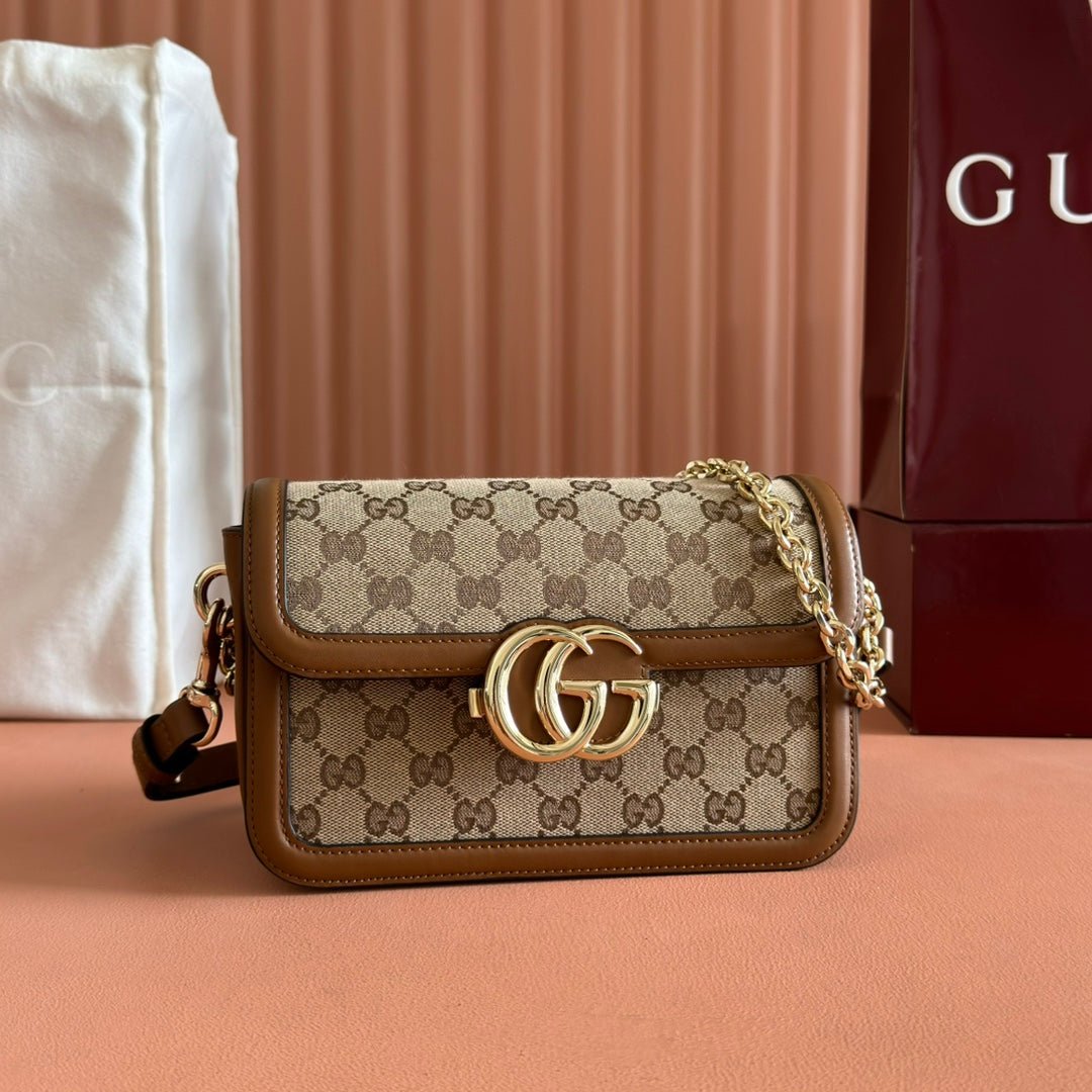 {Style No: VN666NHZ} GO SMALL SHOULDER BAG 21.5 IN BEIGE CANVAS BROWN CALFSKIN