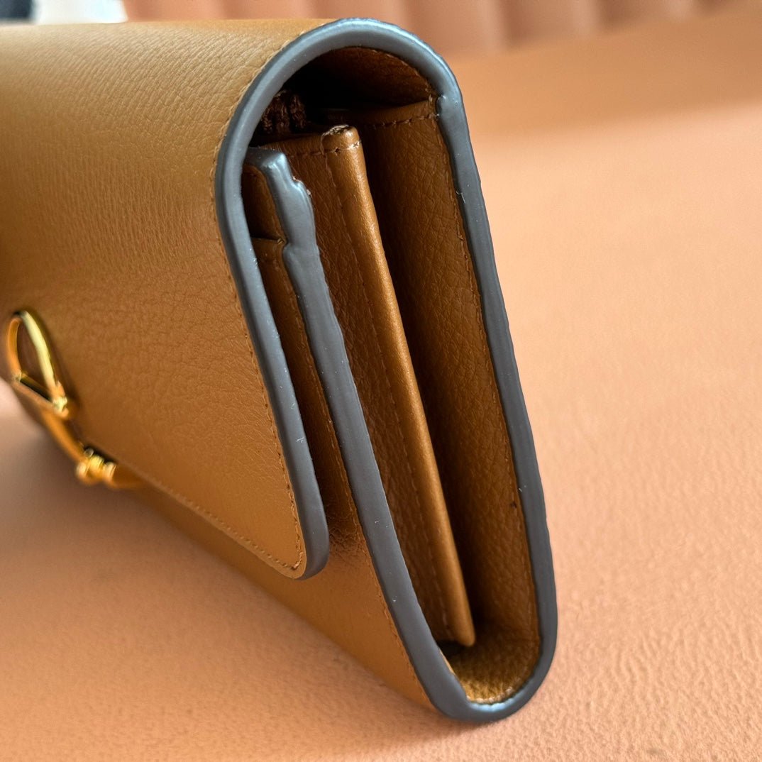 {Style No: MJZLRZ9L} SOFTBIT CONTINENTAL WALLET 19 IN BROWN GRAINY CALFSKIN GOLD HARDWARE - Image 8