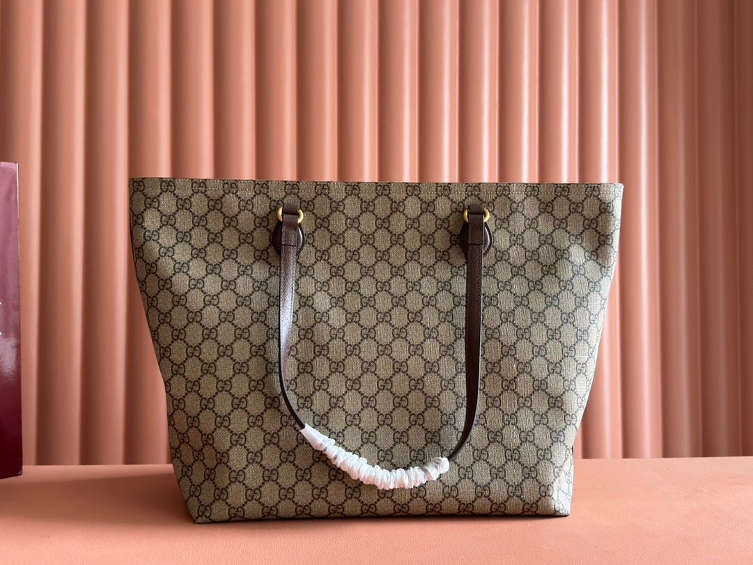 {Style No: JH39Q6AA} SUPREME MEDIUM TOTE BAG 38 IN BEIGE AND BROWN GG COATED FABRIC BROWN CALFSKIN - Image 3