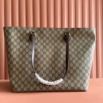 {Style No: JH39Q6AA} SUPREME MEDIUM TOTE BAG 38 IN BEIGE AND BROWN GG COATED FABRIC BROWN CALFSKIN