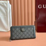 {Style No: 9CKHGEOI} OPHIDIA ZIP AROUND WALLET 19 IN DARK GREY COATED FABRIC AND CALFSKIN