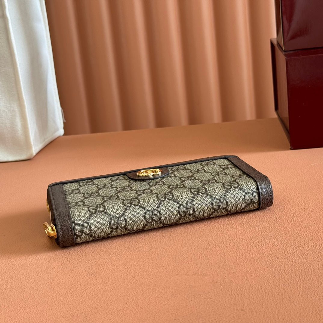 {Style No: Y4CCF6IX} OPHIDIA WALLET 19 IN BEIGE AND DARK BROWN COATED FABRIC AND CALFSKIN - Image 5