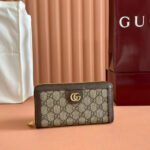 {Style No: Y4CCF6IX} OPHIDIA WALLET 19 IN BEIGE AND DARK BROWN COATED FABRIC AND CALFSKIN