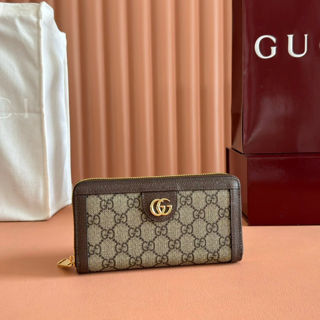 {Style No: Y4CCF6IX} OPHIDIA WALLET 19 IN BEIGE AND DARK BROWN COATED FABRIC AND CALFSKIN