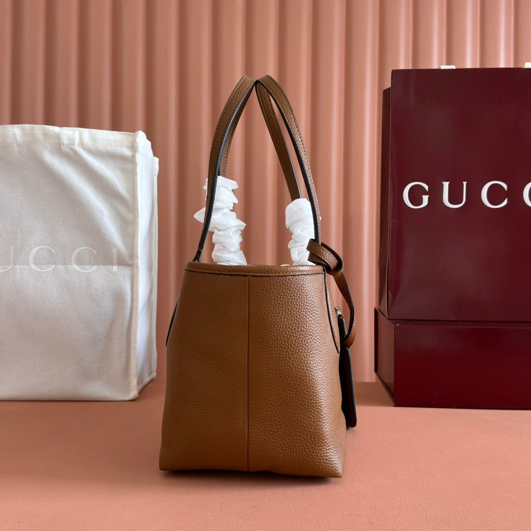 {Style No: 6153BN72} SMALL TOTISSIMA REVERSIBLE TOTE BAG 21 IN BROWN CALFSKIN BEIGE AND BROWN GG CANVAS ON SIDE - Image 9