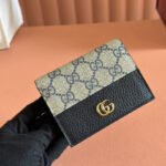 {Style No: NHVDK97B} MARMONT BI-COLOUR CARD CASE WALLET 11 IN BLUE BEIGE EBONY GG CANVAS BLACK CALFSKIN