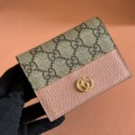 {Style No: 4MNORB3U} MARMONT BI-COLOUR CARD CASE WALLET 11 IN BEIGE EBONY GG CANVAS PINK CALFSKIN