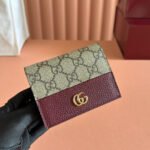 {Style No: YZDHPMQN} MARMONT BAG 11 IN BEIGE EBONY GG CANVAS DARK RED CALFSKIN