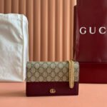 {Style No: CLMSGQMF} GG MARMONT WALLET ON CHAIN 20 DARK RED AND BEIGE IN CALFSKIN