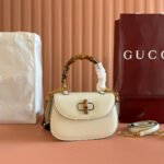 {Style No: D3E3I3VM} GUCCI BAMBOO MINI BAG 21 WHITE IN CALFSKIN