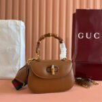 {Style No: FLQUPYKA} GUCCI BAMBOO MINI BAG 21 BROWN IN CALFSKIN