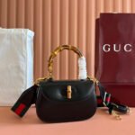 {Style No: A7A1EEDF} GUCCI BAMBOO MINI BAG 21 BLACK IN CALFSKIN GOLD HARDWARE