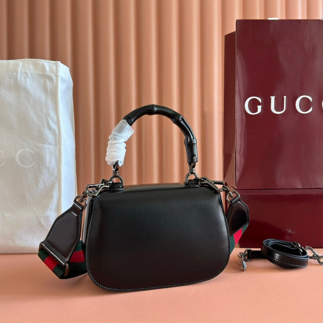 {Style No: 6HZZ51PH} GUCCI BAMBOO MINI BAG 21 FULL BLACK IN CALFSKIN - Image 2