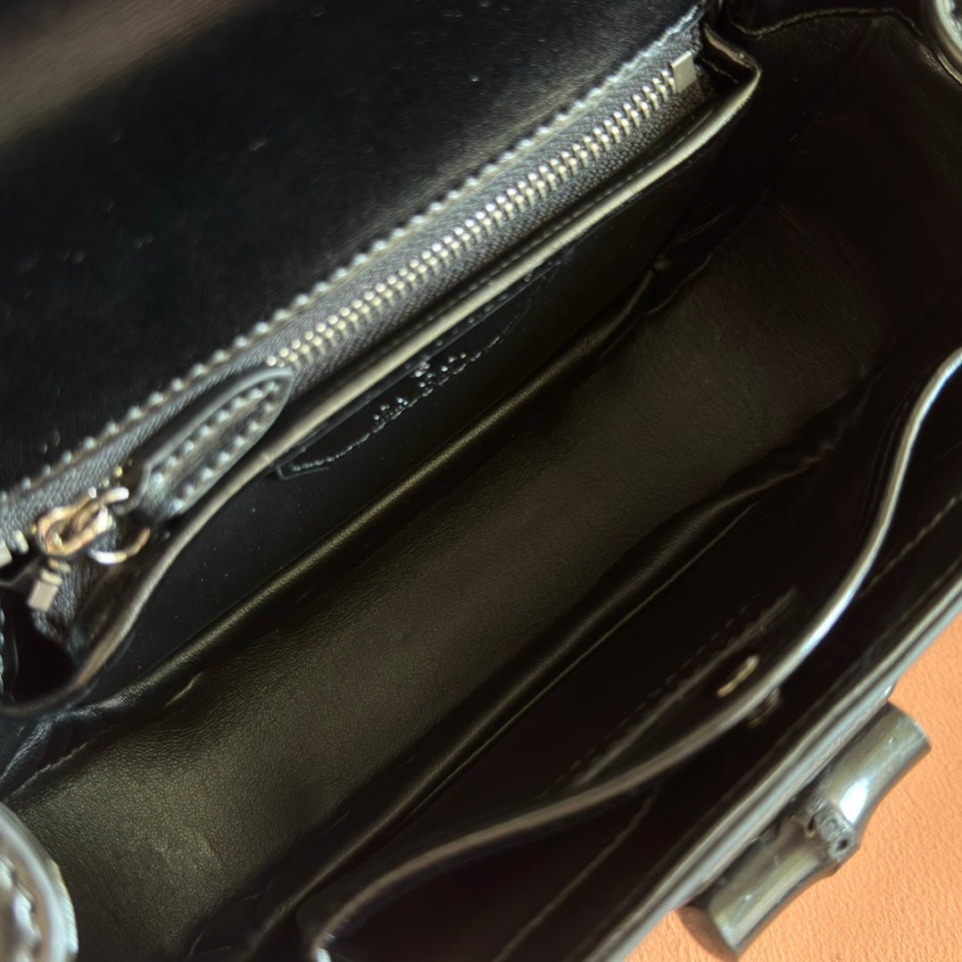 {Style No: 6HZZ51PH} GUCCI BAMBOO MINI BAG 21 FULL BLACK IN CALFSKIN - Image 6