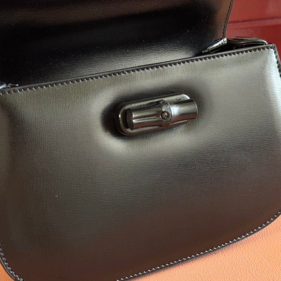 {Style No: 6HZZ51PH} GUCCI BAMBOO MINI BAG 21 FULL BLACK IN CALFSKIN - Image 9