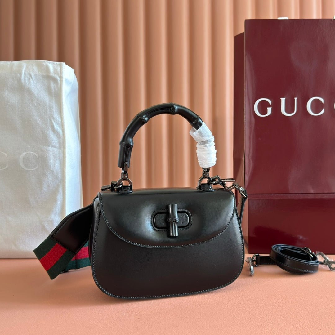 {Style No: 6HZZ51PH} GUCCI BAMBOO MINI BAG 21 FULL BLACK IN CALFSKIN