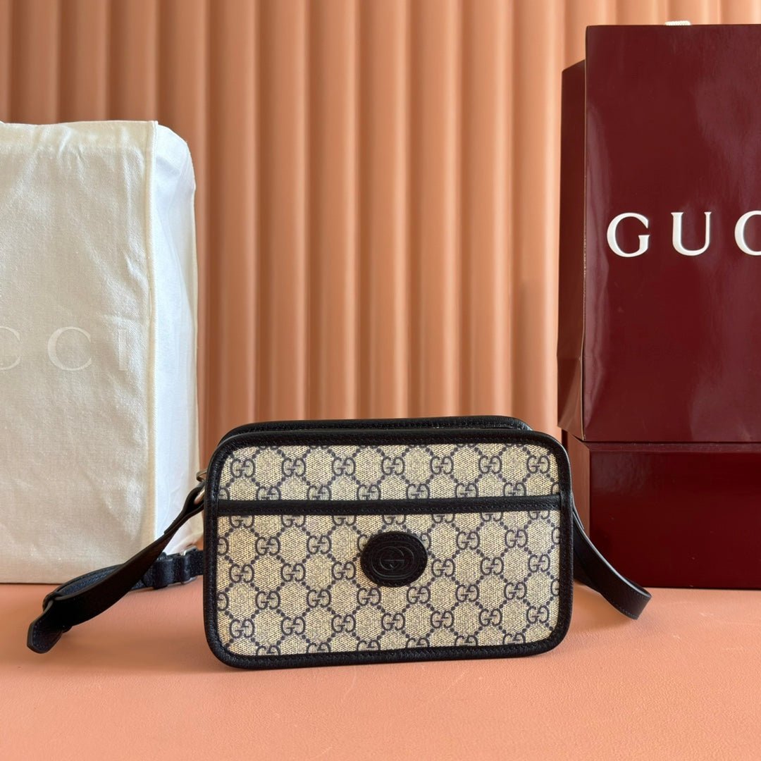 {Style No: D2AHBKTE} GUCCI MINI BAG 22 BLACK WITH INTERLOCKING G IN CANVAS