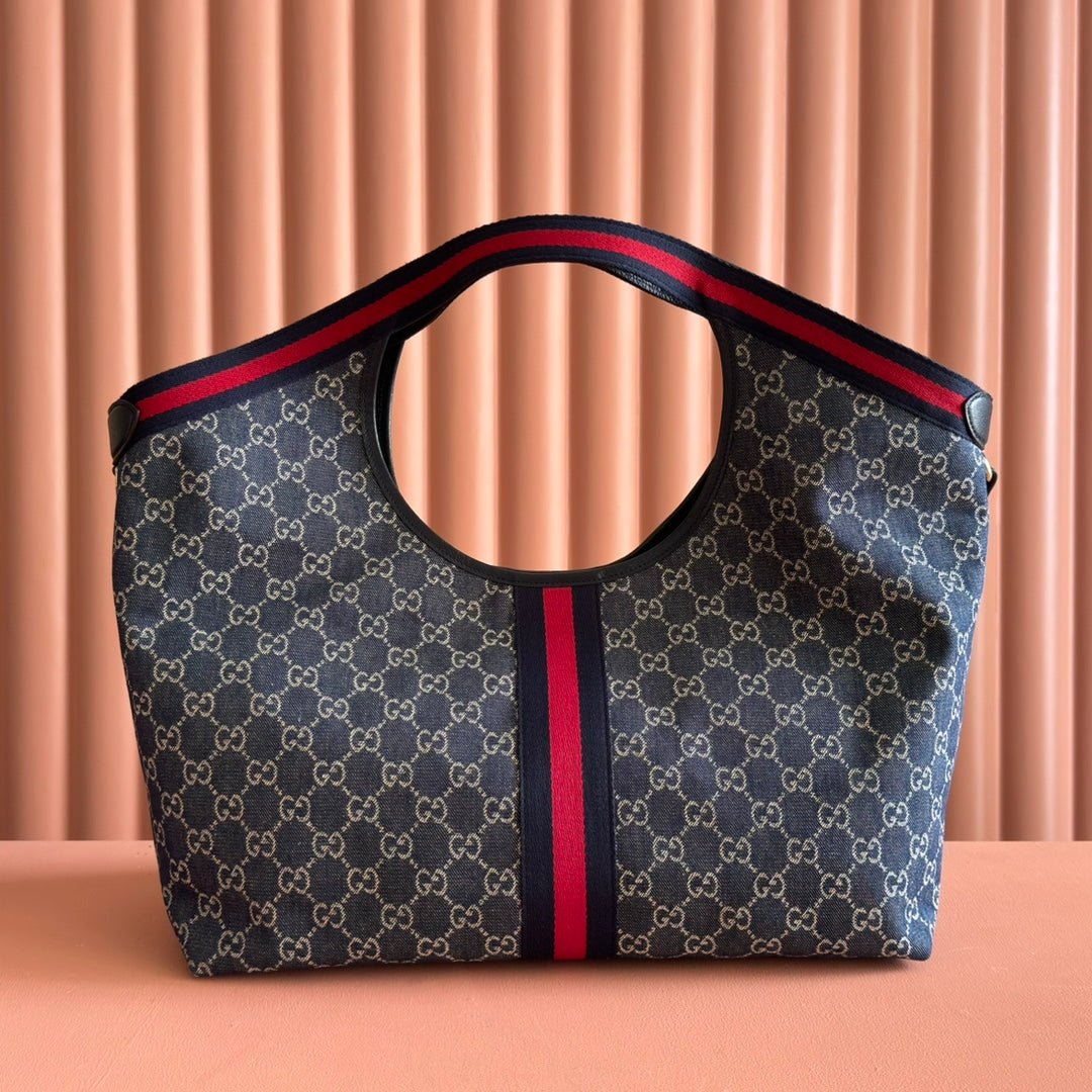 {Style No: FAUZL1ET} GUCCI GIGLIO LARGE TOTE BAG 60 IN BLUE AND WHITE GG DENIM - Image 2