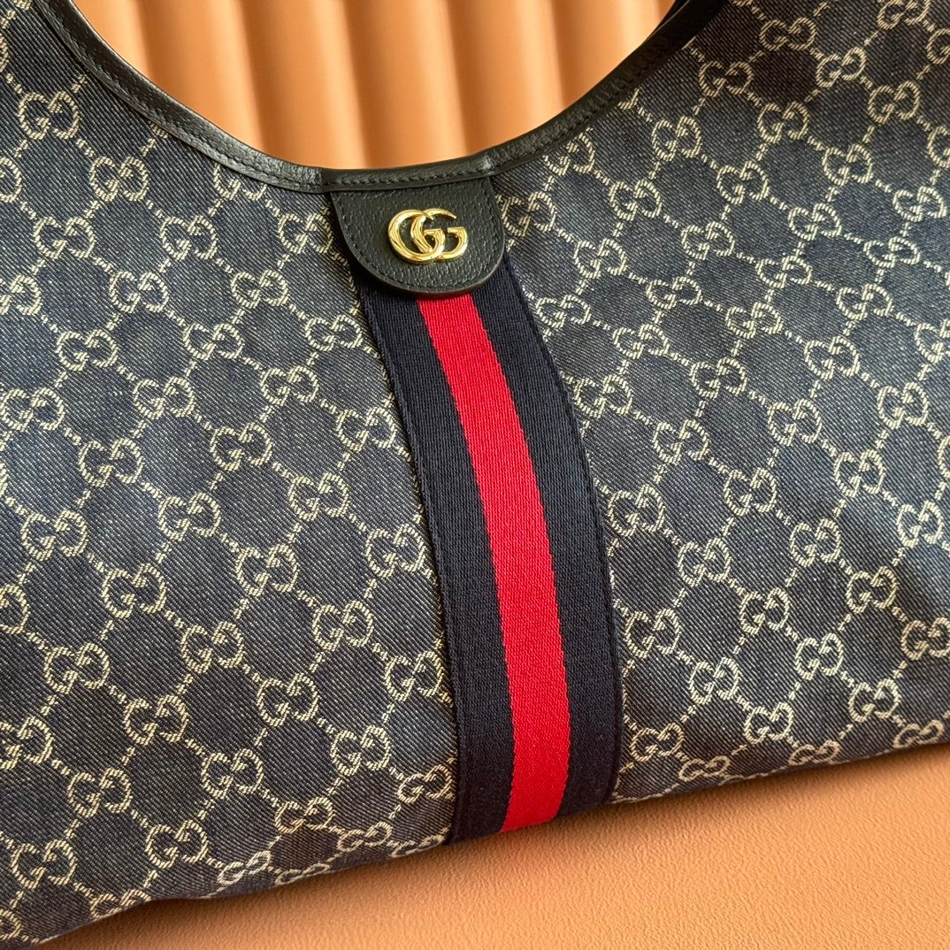{Style No: FAUZL1ET} GUCCI GIGLIO LARGE TOTE BAG 60 IN BLUE AND WHITE GG DENIM - Image 7