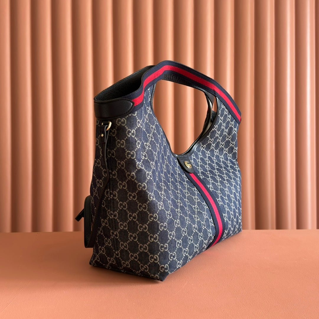 {Style No: FAUZL1ET} GUCCI GIGLIO LARGE TOTE BAG 60 IN BLUE AND WHITE GG DENIM - Image 3