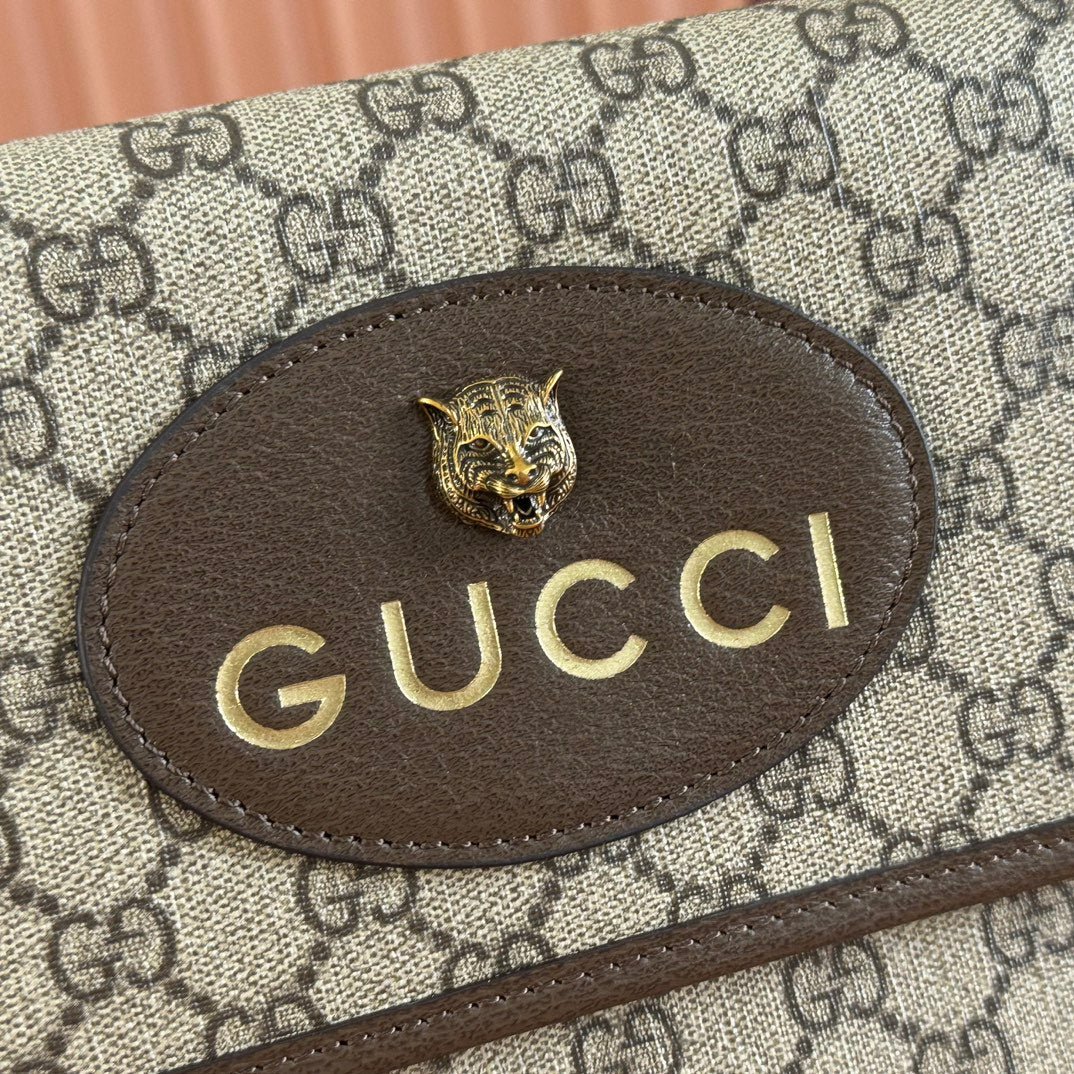 {Style No: Y6CFICEW} GUCCI NEO VINTAGE TIGER HEAD LARGE CROSSBODY BAG 30 IN CANVAS BROWN LEATHER TRIM - Image 5