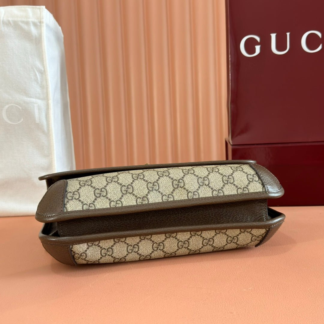 {Style No: Y6CFICEW} GUCCI NEO VINTAGE TIGER HEAD LARGE CROSSBODY BAG 30 IN CANVAS BROWN LEATHER TRIM - Image 4