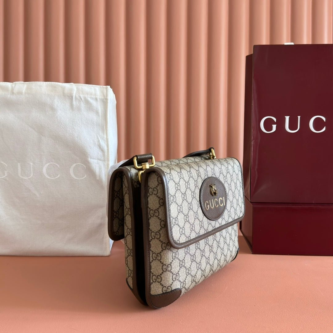 {Style No: Y6CFICEW} GUCCI NEO VINTAGE TIGER HEAD LARGE CROSSBODY BAG 30 IN CANVAS BROWN LEATHER TRIM - Image 3
