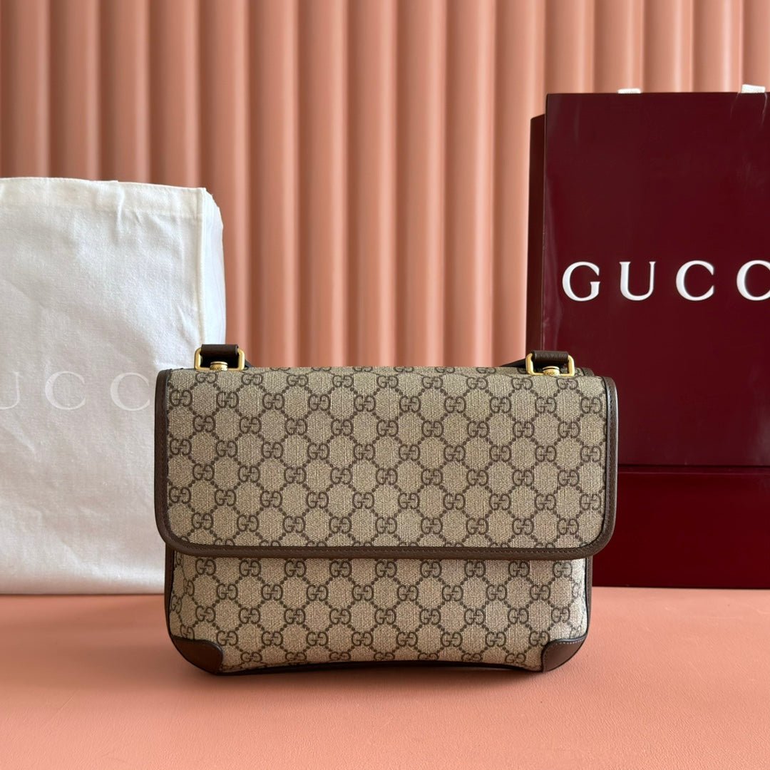 {Style No: Y6CFICEW} GUCCI NEO VINTAGE TIGER HEAD LARGE CROSSBODY BAG 30 IN CANVAS BROWN LEATHER TRIM - Image 2