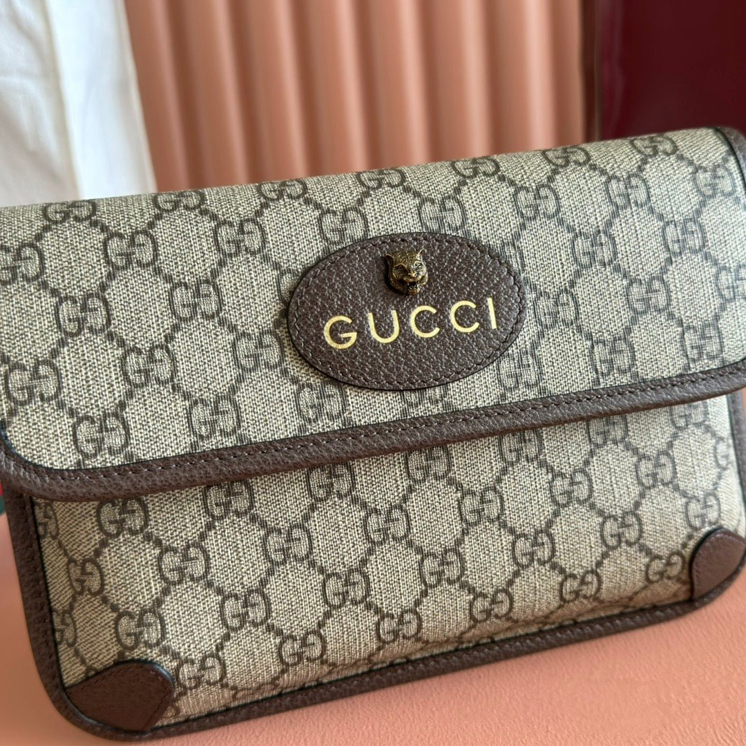 {Style No: ZN72SYMF} GUCCI NEO VINTAGE TIGER HEAD CROSSBODY BAG 24 IN CANVAS BROWN LEATHER TRIM - Image 5